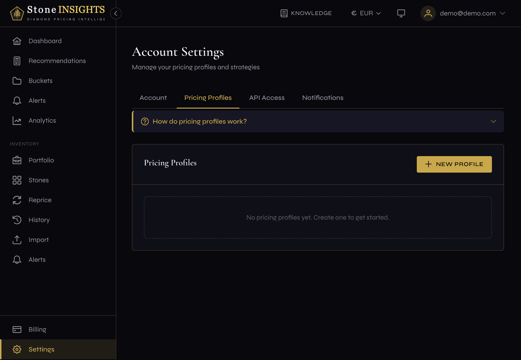 Profiles list with New Profile button highlighted